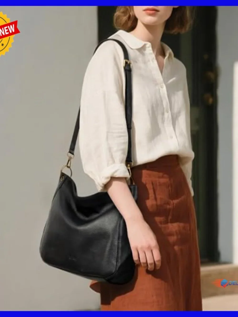 Genuine Leather Hobo Crossbody Bag with 2 Detachable Straps, 7L Capacity